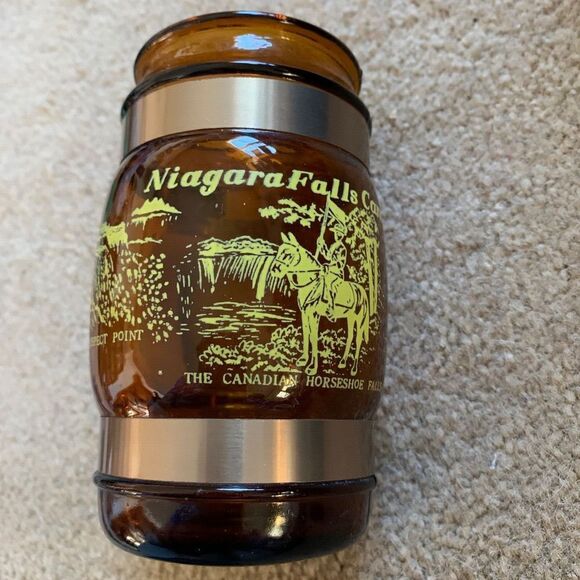 Niagara Falls Canada Wooden Handle Amber Glass Mug - Picture 2 of 5